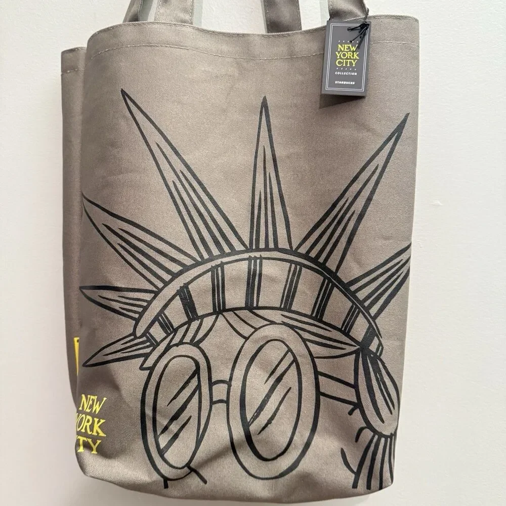 NWT STARBUCKS Collection New York City Statue Liberty NYC Canvas Tote Bag Rare - Picture 2 of 7